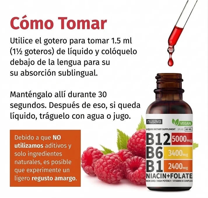Nusava® Vitamina B Complex Metilcobalamina (B1, B6, B12, Niacina, Folato) | Frena el Dolor y la Debilidad