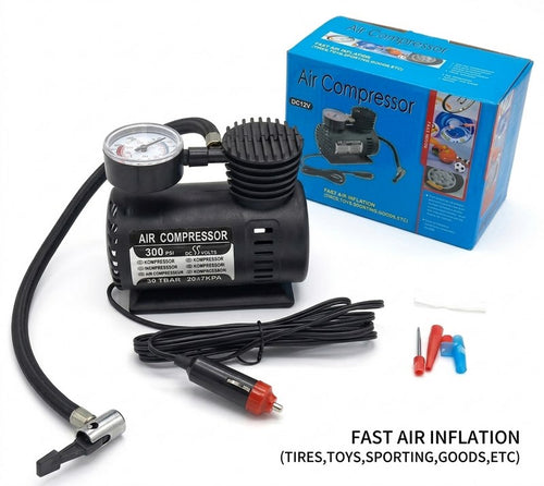 Mini Compresor de Aire Portátil 300 PSI 12V – Inflador de Emergencia para Autos, Motos y Bicicletas
