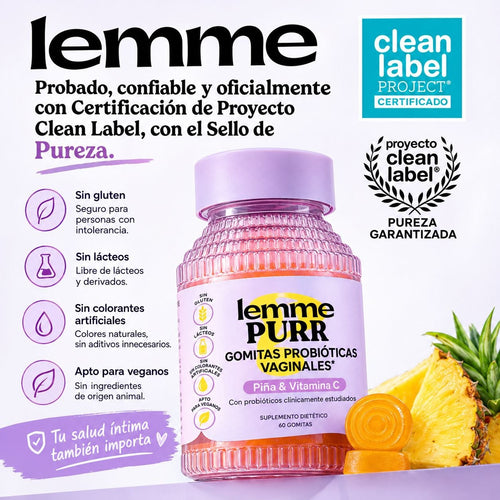 🍍 Lemme Purr – Gomitas Probióticas Vaginales con Piña y Vitamina C