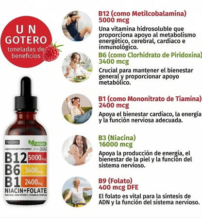 Nusava® Vitamina B Complex Metilcobalamina (B1, B6, B12, Niacina, Folato) | Frena el Dolor y la Debilidad