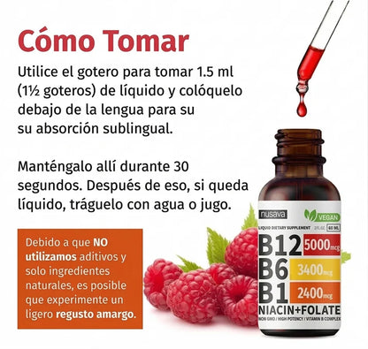 Nusava® Vitamina B Complex Metilcobalamina (B1, B6, B12, Niacina, Folato) | Frena el Dolor y la Debilidad