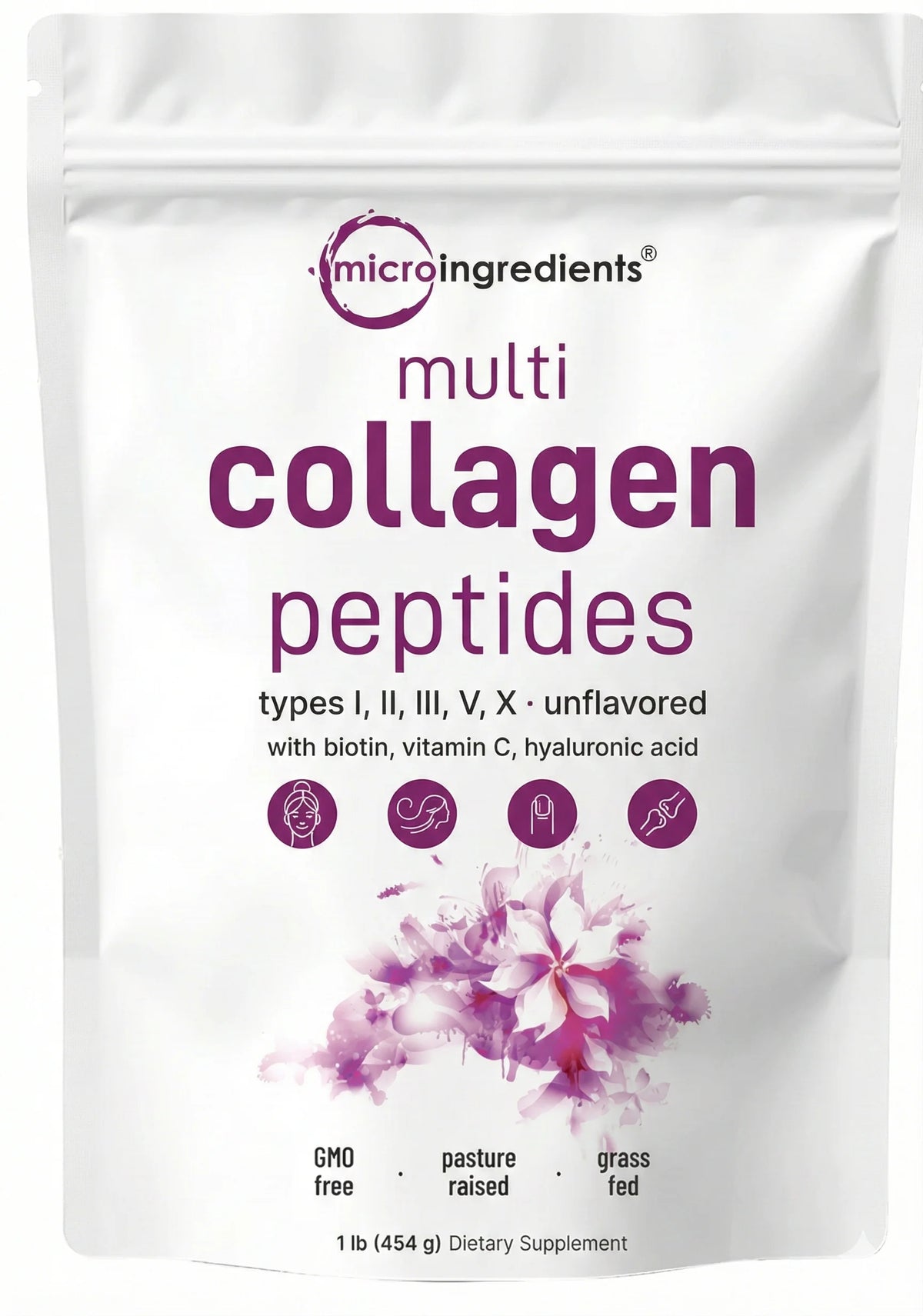 Multicolageno de Péptidos Microingredients® 1lb Mezcla Avanzada de 5 Colágenos, Biotina, Vitamina C y Ácido Hialurónico, descubre los beneficios desde hoy.