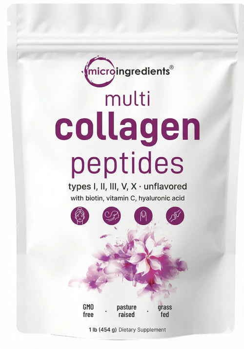 Multicolageno de Péptidos Microingredients® 1lb Mezcla Avanzada de 5 Colágenos, Biotina, Vitamina C y Ácido Hialurónico, descubre los beneficios desde hoy.