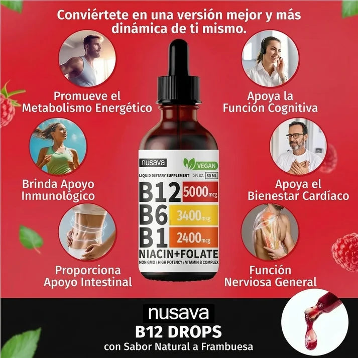 Nusava® Vitamina B Complex Metilcobalamina (B1, B6, B12, Niacina, Folato) | Frena el Dolor y la Debilidad