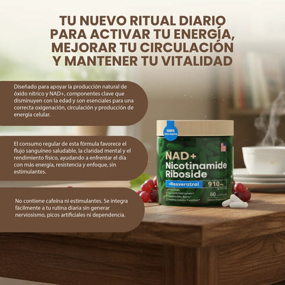 NAD+ CON RESVERATROL - REJUVENECEDOR CELULAR.