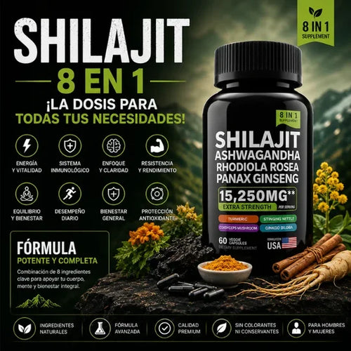 Cápsulas puras de Shilajit del Himalaya🔥 8 en 1